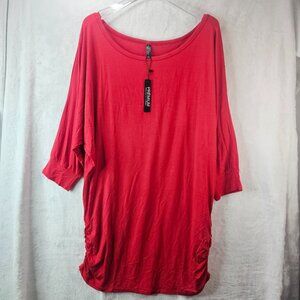 Made By Johnny Women Top Red 3/4 Sleeve Scoop Neck Size XXL